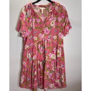 Matilda Jane Pink Floral Tiered Dress Sz S Ruffle Boho Cottagecore Cute